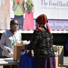 Four times per month, 200 people line up for New North Citizen Council’s mobile food pantry. The Food Bank of Western Massachusetts delivers the food