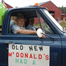 That’s Don Conlan riding shotgun in his beloved 1968 pickup, pulling the Hysterical Society’s float in the annual Heath Fair