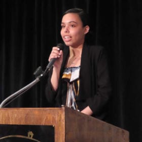 2019 scholarship recipient Nashali Pagan addresses the audience (photo by Holyoke Media)