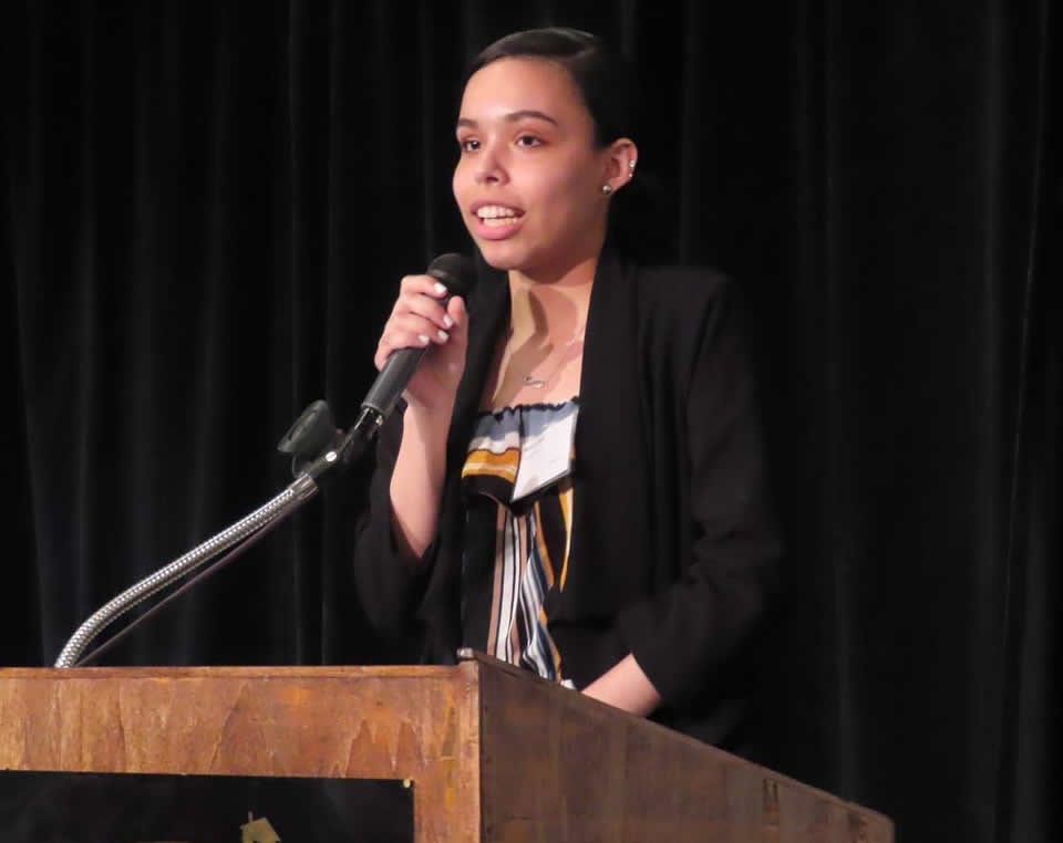 2019 scholarship recipient Nashali Pagan addresses the audience (photo by Holyoke Media)