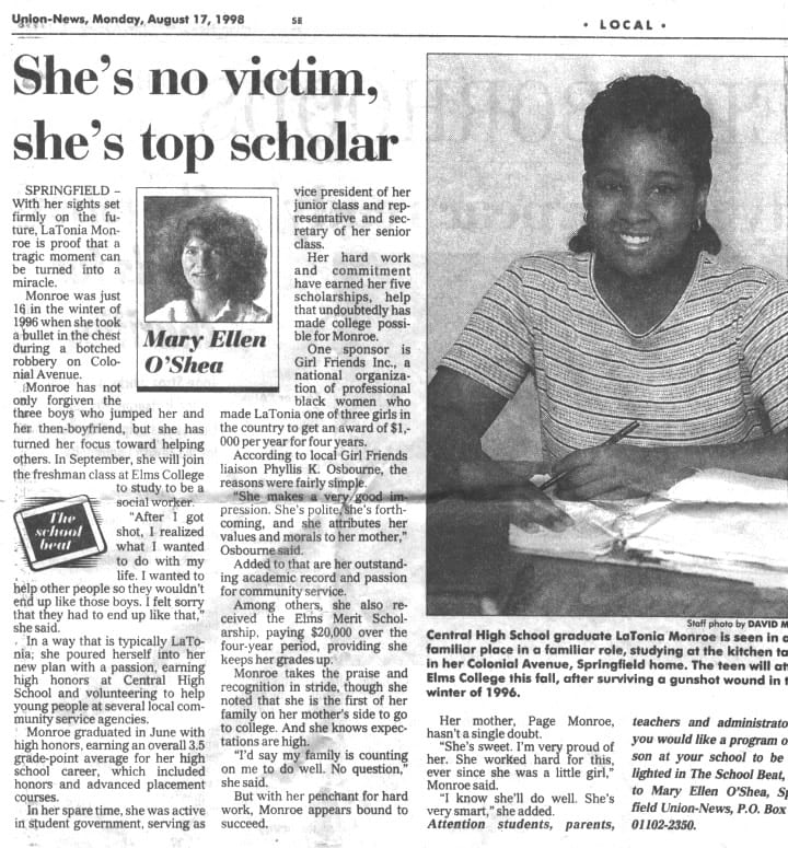 LaTonia saved this news clipping about her recovery and subsequent academic success.  